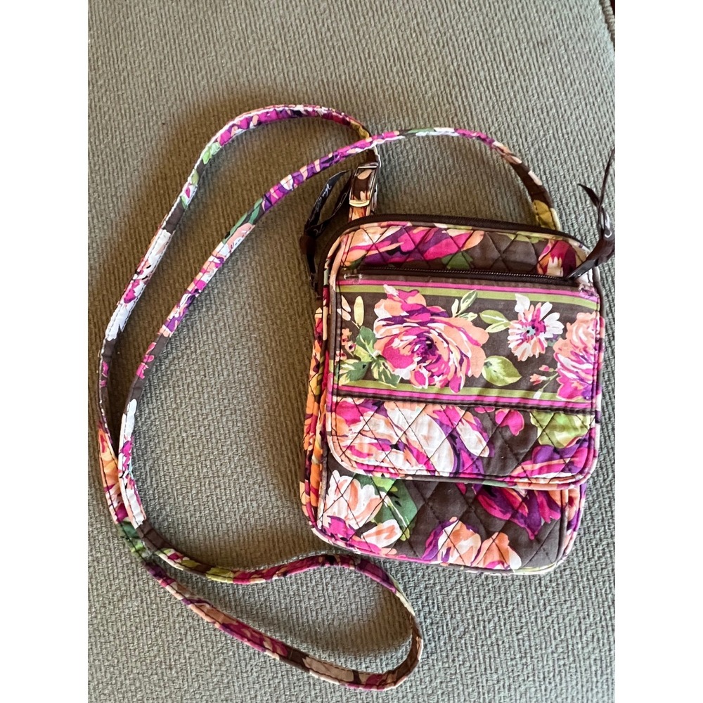 Vera Bradley Crossbody Bag Women One Size Brown Floral Quilted Cotton Boho Purse - Picture 2 of 11